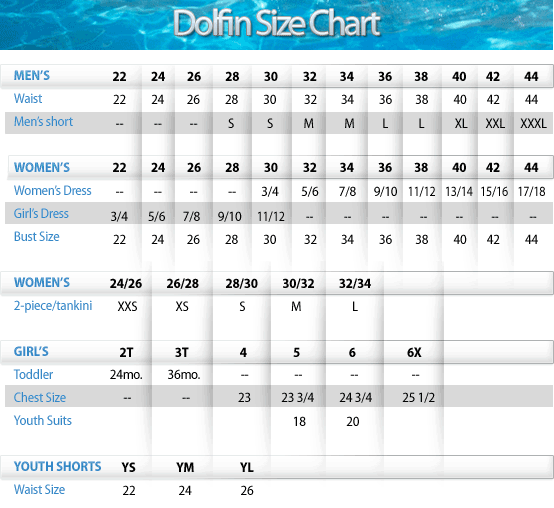 Dolphin Swimsuit Size Chart