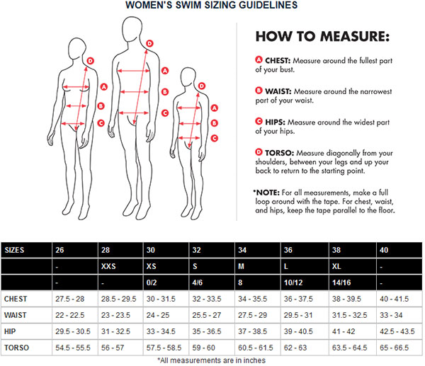 Lifeguard Bathing Suit Size Chart