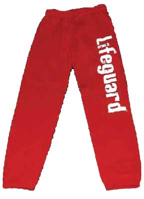 red lifeguard sweatpants