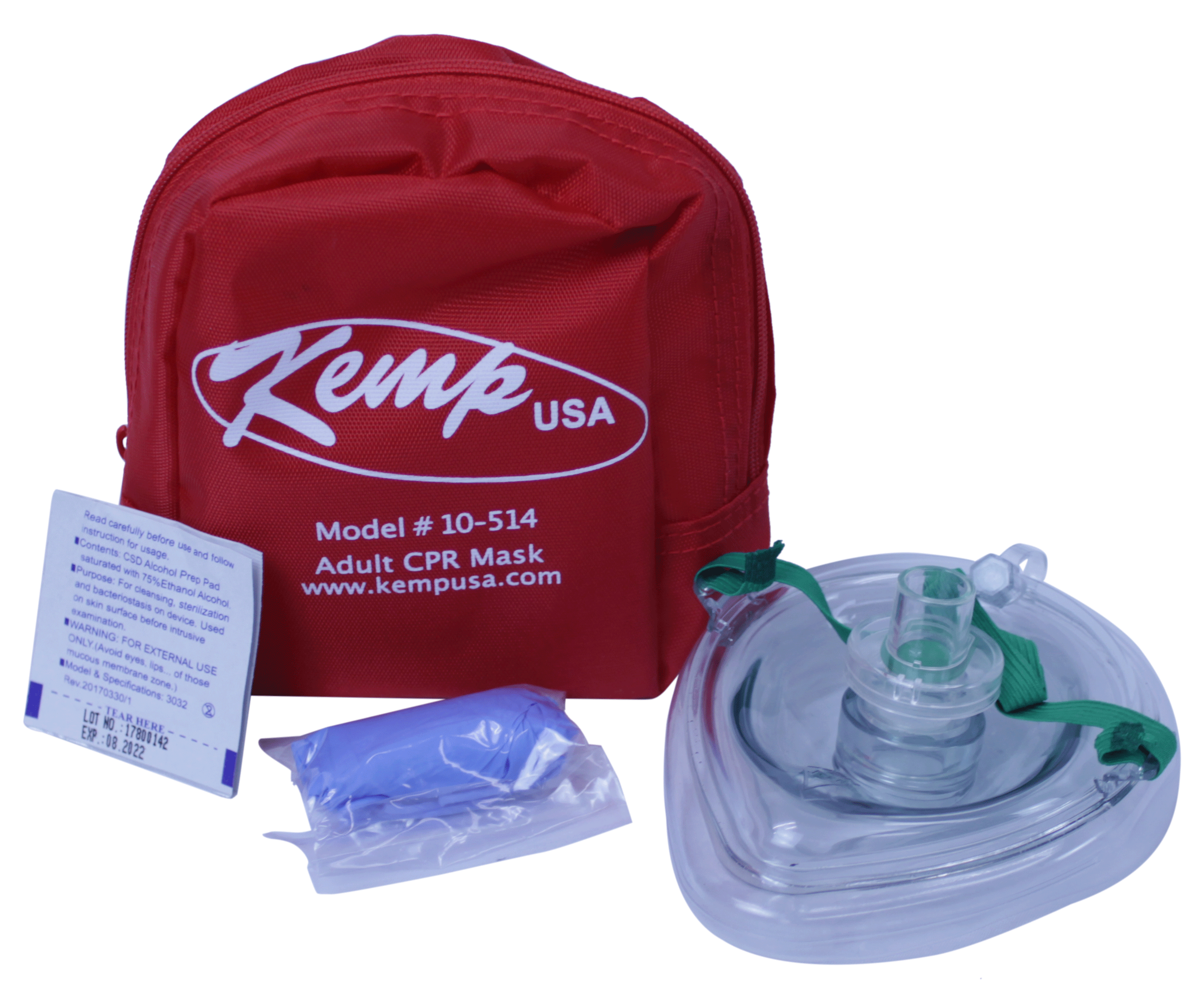 Kemp USA CPR Mask In Red Pouch With Gloves and Wipes | 10-514