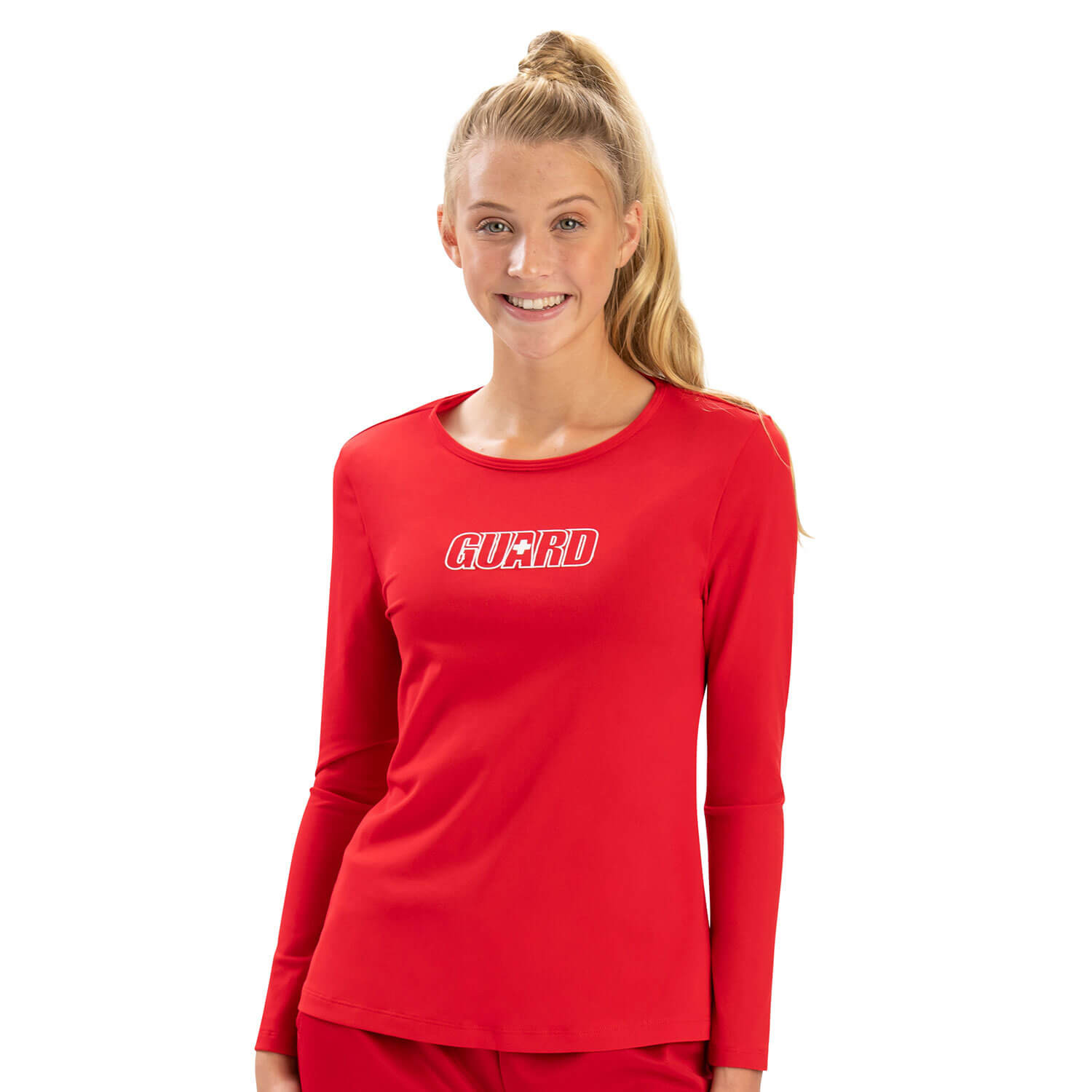 Dolfin Women's Guard Red Crew Neck Long Sleeve Rash Guard 5100SLDG