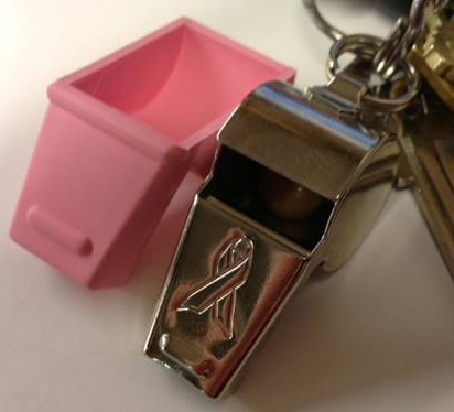 Pink Ribbon BCA Whistle - Solid Brass - Nickel Plated Safety Whistle