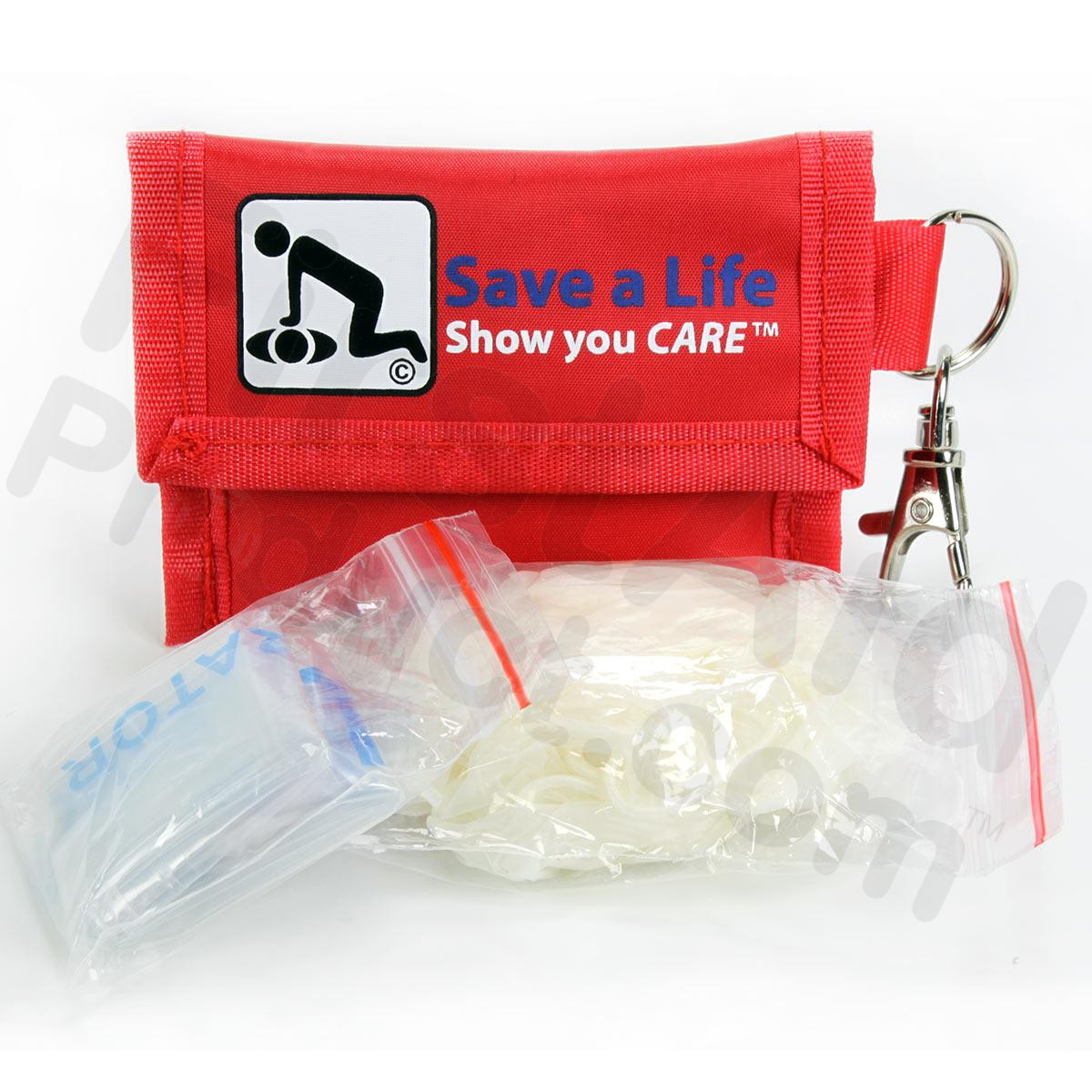CPR Keychain, Face Shield with 1-Way Valve, 1 Pair Gloves